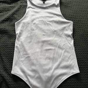 Express Fitted White Sleeveless Bodysuit
